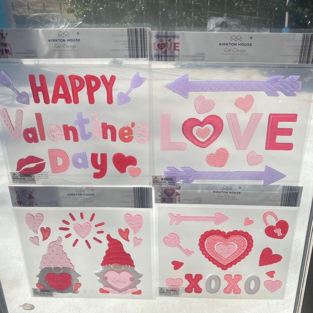 New Valentine's Day Gel Window Clings Set of 4 Packs Kirkton House
